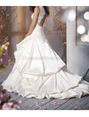 Princess A-Line Champagne Satin Applique Beading Pleated dresses