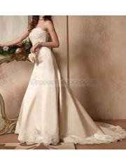 Trumpet Champagne Applique Beading Pleated Lace Duchess Satin dresses