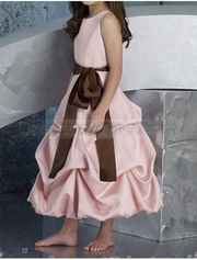 Sash Bow Ruched Duchess Satin Ball Gown Flower Girl flower Dresses  