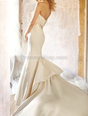 Fashion Trumpet Low Back Ivory Satin Pleated Ruffles Wedding dress