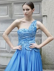 A-Line One-Shoulder Floor Length Embroidery Beading Ruched Chic Satin 