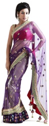 Purple stitched saree with frills of Varija Brand