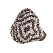 Silver and black zigzag pave ring