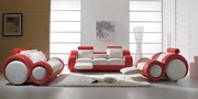 White and Red Manual Recliner 2+3Seater Leather Sofa (Model: T27-WR) 