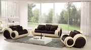 Brown and Cream Manual Recliner Leather 2+3Seater Sofa (Model: T27-BC)