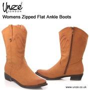  Womens Zipped Flat Ankle Boots