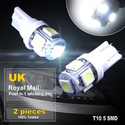 2 Pcs  T10 LED Bulbs 5050 5 SMD Side Wedge Tail White Lights/Lamps