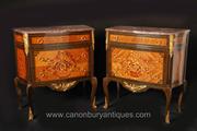 Pair French Empire Chests Drawers Cabinets Stands Inlay