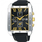 Buy Lorus Gents Chronograph Black Leather Strap Watch RF869CX9