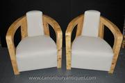 Pair Art Deco Club Chairs Arm Chair Vintage Blonde Walnut