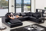 Black Corner Leather Sofa Suite