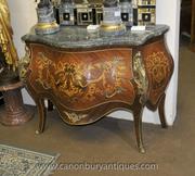 Pair Louis XV Inlay Chests of Drawers Bombe Commodes