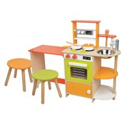 Lelin Wooden Childrens 2 in 1 Pretend Play Kitchen and Dining Room Set