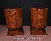 Pair Art Deco Cylindrical Bedside Chests Nightstands Cabinets