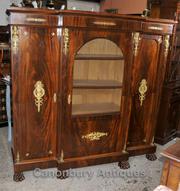 Antique French Empire Bookcase Cabinet Flame Mahogany 1880