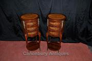 Pair Regency Bedside Chests Drawers Nightstands Walnut Tables