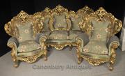 Antique French Rococo Sofa Suite Gilt Arm Chairs Lounge Chair Chippend