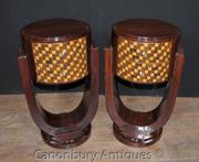 Pair Art Deco Bedside Tables Chests Nightstands Inlay Cabinet