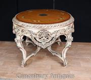Painted Rococo English Centre Table Satinwood Top