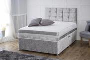 Get Beautiful Crushed Velvet Fabric Divan Bed with Mattress