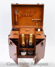 English Leather Hamper Wine Champagne Trunk Box Campaign Furniture