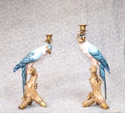 Pair Candelabras - French Porcelain and Gilt Parrot Candelsticks