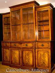 Antique Breakfront Bookcase Secretaire Desk - Mahogany Victorian Bookc