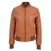 Womens leather bomber jacket-DIAMOND QUILTED FITTED VARSITY STORM