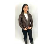  Leather Luxe Quilted Biker Jacket Brown Ladies
