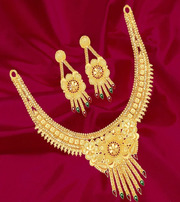 Indian 22K Gold Plated Long Bridal Necklace Earrings Fashion Set