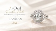 Luxury 1ct Oval Double Halo Split Shoulder Engagement Ring